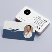 QR CODE Logo OVAL Foto Professioneel STOFFIG BLAUW Visitekaartje