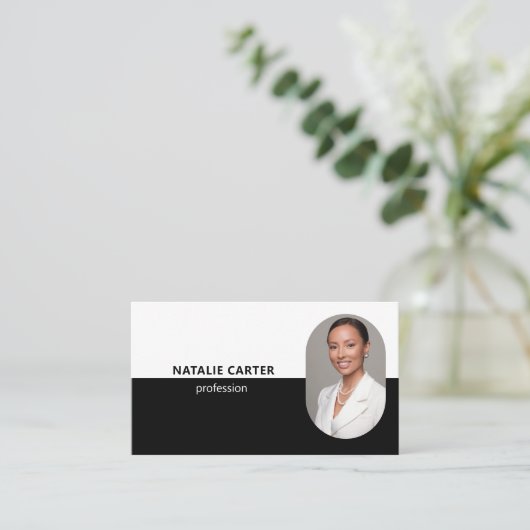 QR CODE Logo OVAL Photo Professional CHIC BLACK Visitekaartje (Staand voorkant)