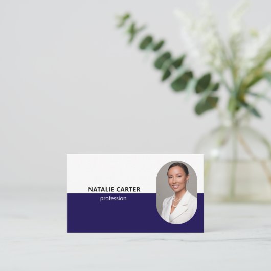 QR CODE Logo OVAL Photo Professional NAVY BLUE Visitekaartje (Staand voorkant)