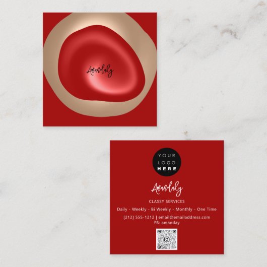 QR Code Logo Red Abstract Blush minimalisme Vierkante Visitekaartje (Voorkant / Achterkant)