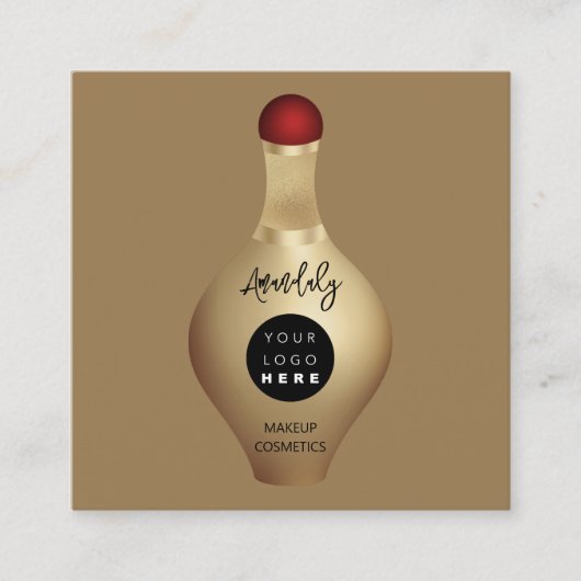 QR Code Logo Red Gold Cosmetics Parfumes Sepia Vierkante Visitekaartje (Voorkant)