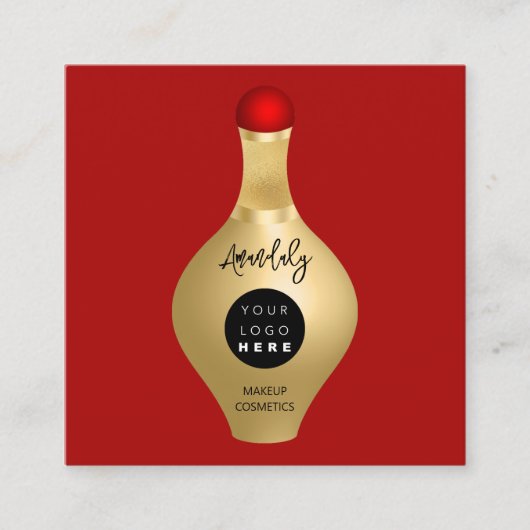 QR Code Logo Red Gold Cosmetics Perfumes Vierkante Visitekaartje (Voorkant)