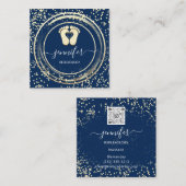 QR Code Logo Reflexology Foot Massage Blue Navy Vierkante Visitekaartje (Voorkant / Achterkant)