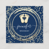 QR Code Logo Reflexology Foot Massage Blue Navy Vierkante Visitekaartje (Voorkant)