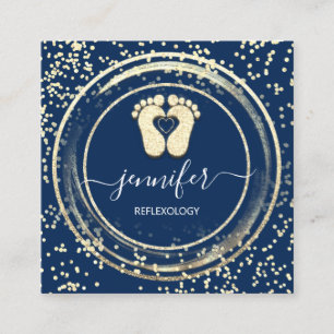 QR Code Logo Reflexology Foot Massage Blue Navy Vierkante Visitekaartje