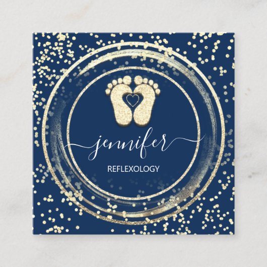 QR Code Logo Reflexology Foot Massage Blue Navy Vierkante Visitekaartje (Voorkant)