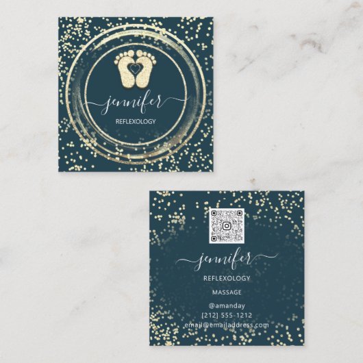 QR Code Logo Reflexology Foot Massage Fee Blauwgro Vierkante Visitekaartje (Voorkant / Achterkant)
