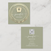 QR Code Logo Reflexology Foot Massage Fee Mint Vierkante Visitekaartje (Voorkant / Achterkant)