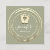 QR Code Logo Reflexology Foot Massage Fee Mint Vierkante Visitekaartje (Voorkant)