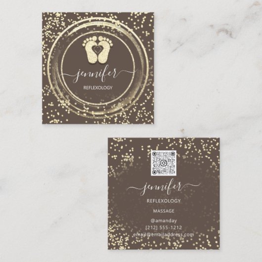 QR Code Logo Reflexology Foot Massage Feet Brown Vierkante Visitekaartje (Voorkant / Achterkant)