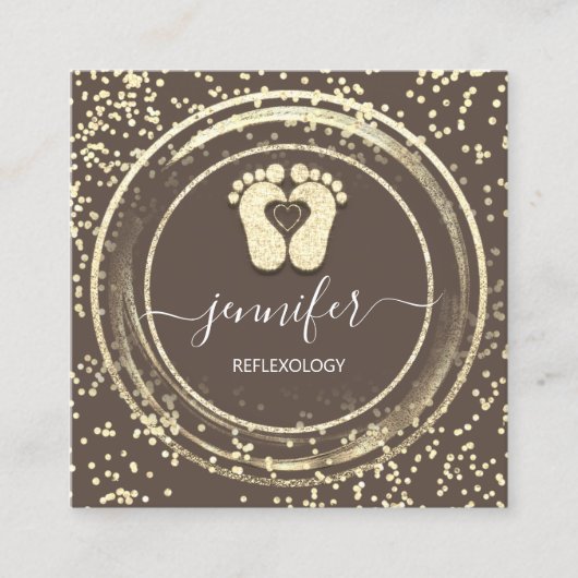 QR Code Logo Reflexology Foot Massage Feet Brown Vierkante Visitekaartje (Voorkant)