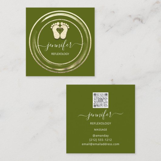 QR Code Logo Reflexology Foot Massage Feet Mustard Vierkante Visitekaartje (Voorkant / Achterkant)