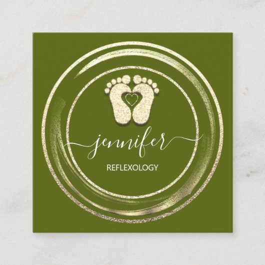QR Code Logo Reflexology Foot Massage Feet Mustard Vierkante Visitekaartje (Voorkant)