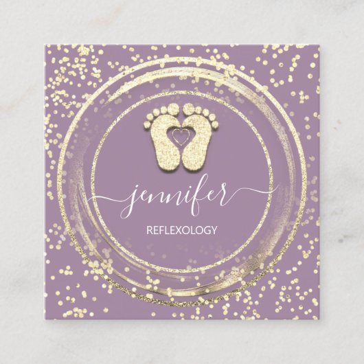 QR Code Logo Reflexology Foot Massage Feet Paars Vierkante Visitekaartje (Voorkant)