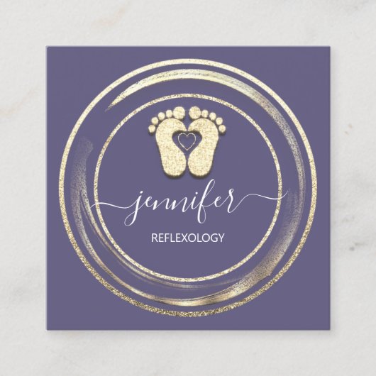 QR Code Logo Reflexology Foot Massage Feet Paars Vierkante Visitekaartje (Voorkant)