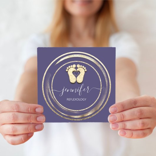QR Code Logo Reflexology Foot Massage Feet Paars Vierkante Visitekaartje