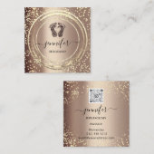 QR Code Logo Reflexology Foot Massage Feet Roos Vierkante Visitekaartje (Voorkant / Achterkant)