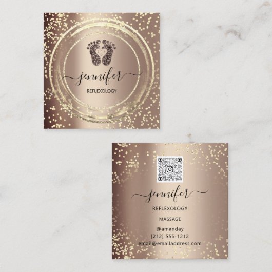 QR Code Logo Reflexology Foot Massage Feet Roos Vierkante Visitekaartje (Voorkant / Achterkant)