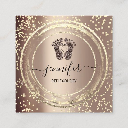 QR Code Logo Reflexology Foot Massage Feet Roos Vierkante Visitekaartje (Voorkant)