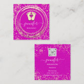 QR Code Logo Reflexology Foot Massage Feet Roze Vierkante Visitekaartje (Voorkant / Achterkant)