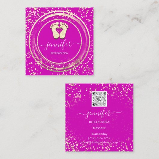 QR Code Logo Reflexology Foot Massage Feet Roze Vierkante Visitekaartje (Voorkant / Achterkant)