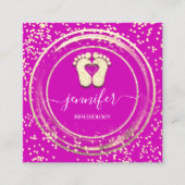 QR Code Logo Reflexology Foot Massage Feet Roze Vierkante Visitekaartje (Voorkant)