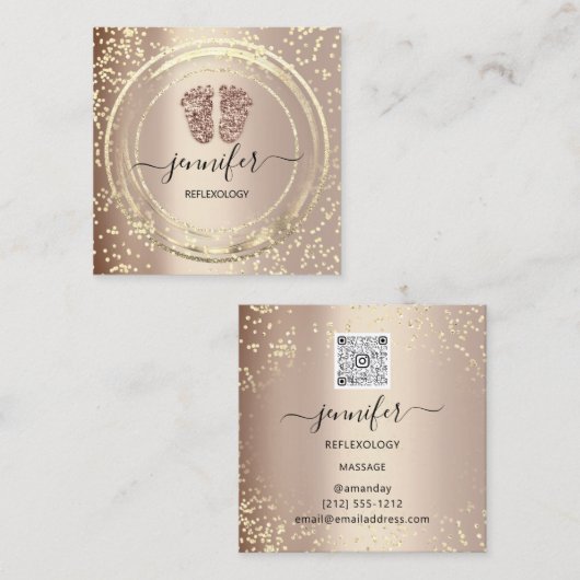 QR Code Logo Reflexology Massage Feet Roos Blush Vierkante Visitekaartje (Voorkant / Achterkant)