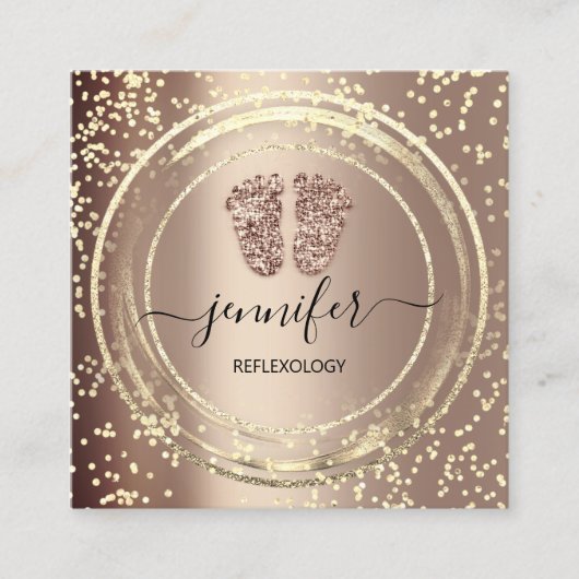 QR Code Logo Reflexology Massage Feet Roos Gold Vierkante Visitekaartje (Voorkant)