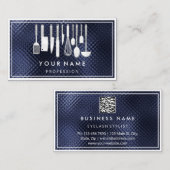 QR CODE Logo Restaurant Koken Diet Chef Navy Visitekaartje (Voorkant / Achterkant)