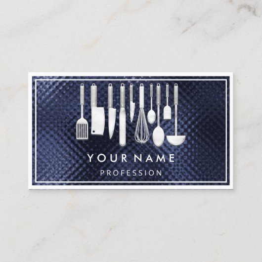 QR CODE Logo Restaurant Koken Diet Chef Navy Visitekaartje (Voorkant)