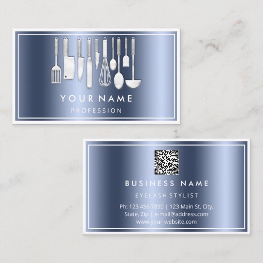 QR CODE Logo Restaurant Kookt Diet Chef Blue Visitekaartje (Voorkant / Achterkant)