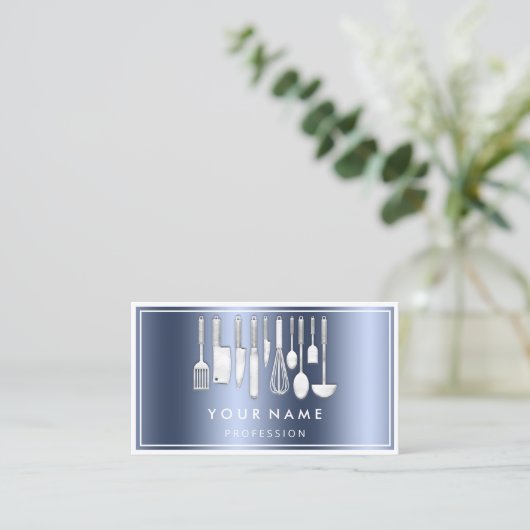 QR CODE Logo Restaurant Kookt Diet Chef Blue Visitekaartje (Staand voorkant)