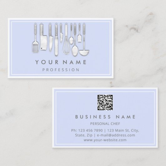 QR CODE Logo Restaurant Kookt Diet Chef Blue Visitekaartje (Voorkant / Achterkant)