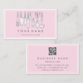 QR CODE Logo Restaurant Kookt Diet Chef Roze Visitekaartje (Voorkant / Achterkant)