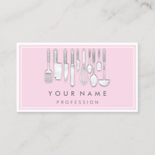 QR CODE Logo Restaurant Kookt Diet Chef Roze Visitekaartje (Voorkant)