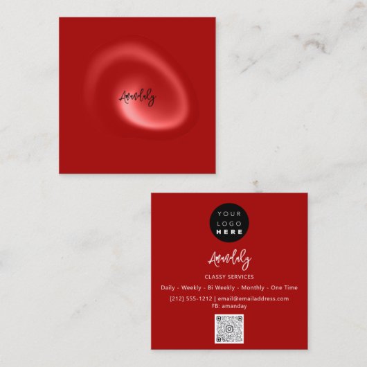 QR Code Logo Rood Abstract Moderne Minimalisme Vierkante Visitekaartje (Voorkant / Achterkant)