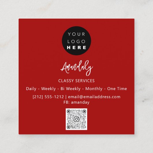 QR Code Logo Rood Abstract Moderne Minimalisme Vierkante Visitekaartje (Achterkant)