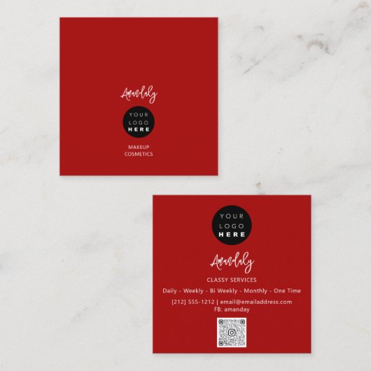 QR-code Logo Rood zwart-minimalisme Vierkante Visitekaartje (Voorkant / Achterkant)