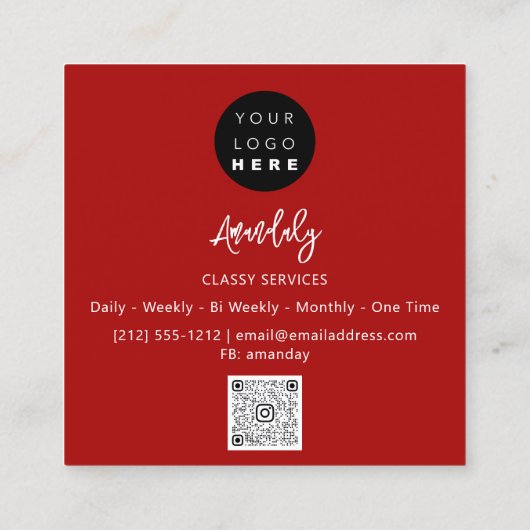 QR-code Logo Rood zwart-minimalisme Vierkante Visitekaartje (Achterkant)