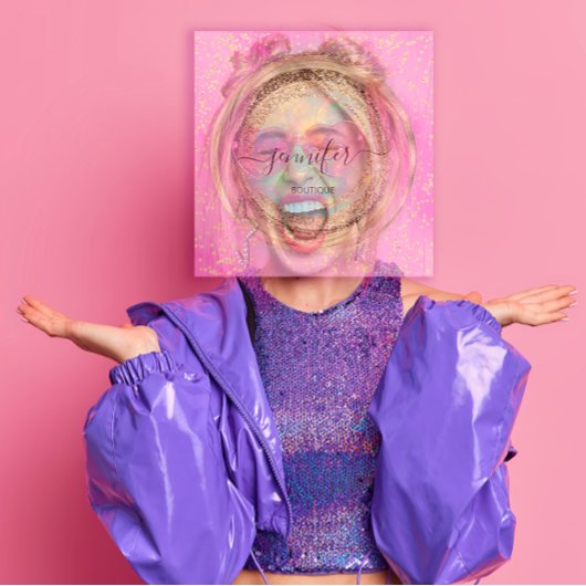 QR Code Logo Roze Glitter Gold Drivers Holografisc Vierkante Visitekaartje