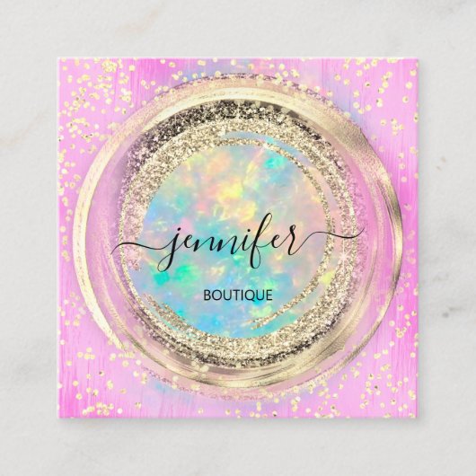 QR Code Logo Roze Glitter Gold Drivers Holografisc Vierkante Visitekaartje (Voorkant)