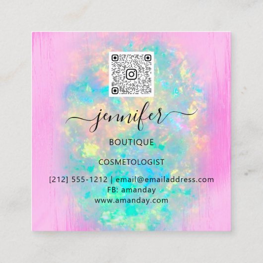 QR Code Logo Roze Glitter Gold Drivers Holografisc Vierkante Visitekaartje (Achterkant)