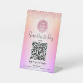QR Code Logo Roze Glitter Paarse Ombre Betaal Hier Reclamebord Met Voetstuk (Voorkant)