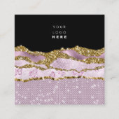 QR Code Logo Roze Glitter Roos Zwarte Slagen Vierkante Visitekaartje (Voorkant)