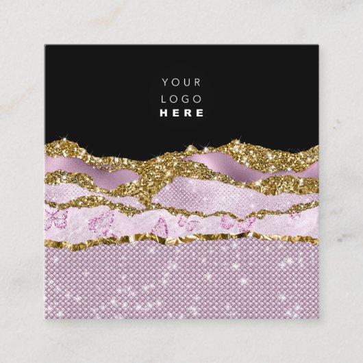 QR Code Logo Roze Glitter Roos Zwarte Slagen Vierkante Visitekaartje (Voorkant)