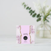 QR-code Logo Roze marmer Gold Glitter Vierkante Visitekaartje (Staand voorkant)
