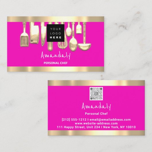 QR CODE Logo Roze Persoonlijke kaas Koken Visitekaartje (Voorkant / Achterkant)