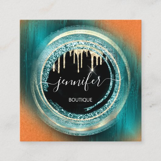 QR-code Logo Shop Black Gold Drivers Oranje Blauwg Vierkante Visitekaartje (Voorkant)