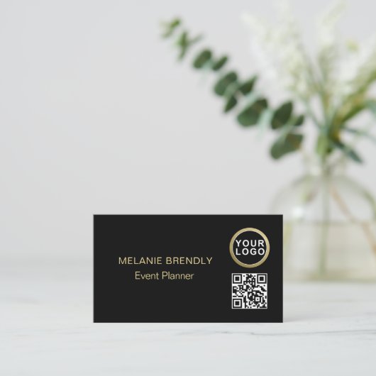 QR-code Logo Simple Black Gold Visitekaartje (Staand voorkant)