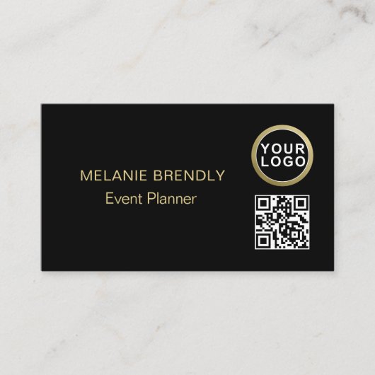 QR-code Logo Simple Black Gold Visitekaartje (Voorkant)